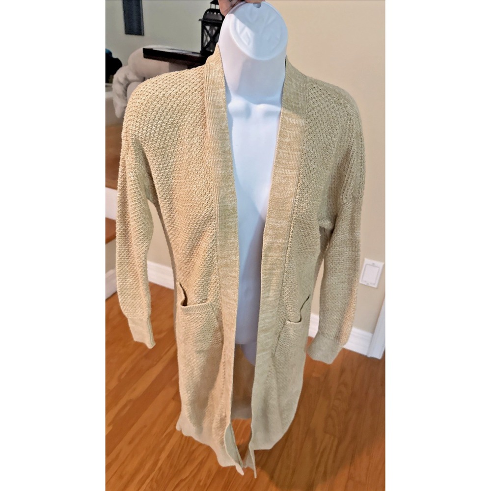 Able Organic Knit Oatmeal Beige Full Length Open Duster Cardigan Size XS Career